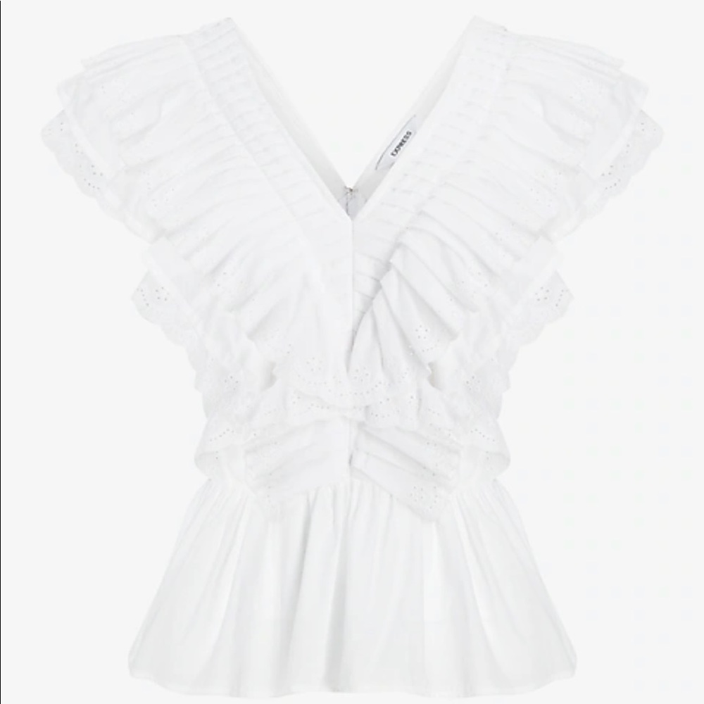 Embroidered Eyelet Lace Ruffle V Neck Top